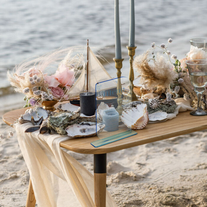 Menu mariage personnalisé acrylique bleu transparent 13x20 cm - Blue Mediterraneo