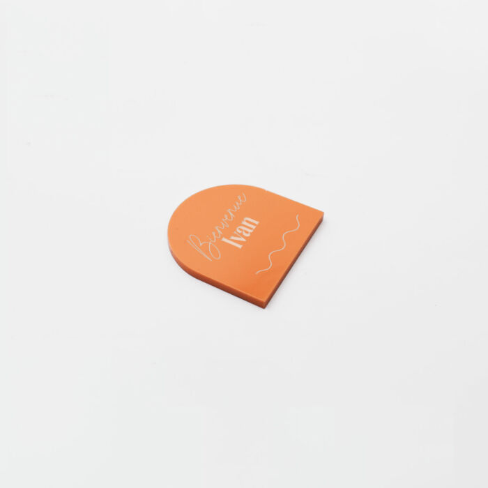 Marque-place personnalisé acrylique orange 40x40 mm - Pop