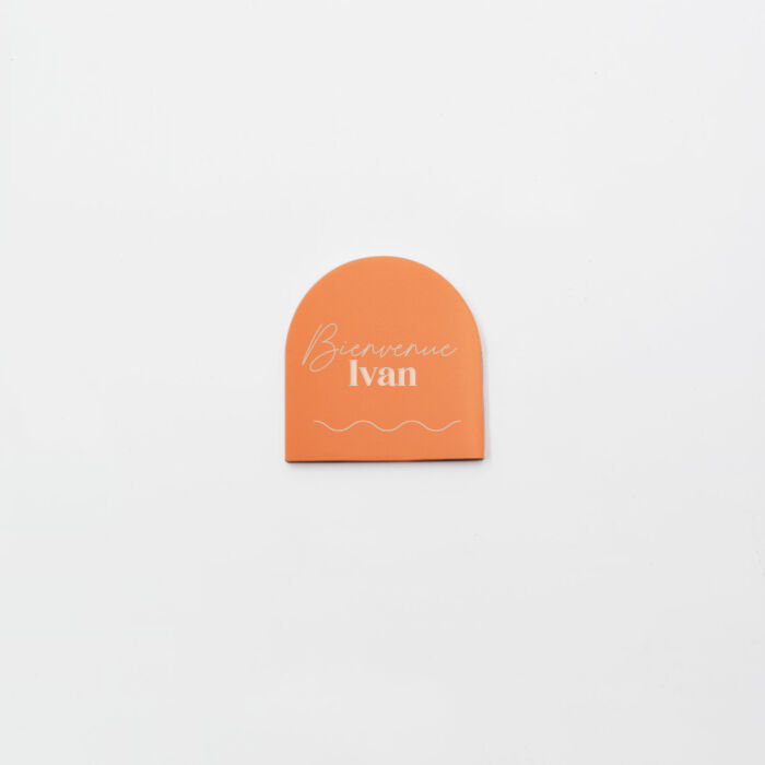 Marque-place personnalisé acrylique orange 40x40 mm - Pop