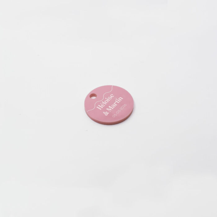 Etiquette cadeau personnalisée prénoms mariés acrylique rose 35x35 mm - Pop