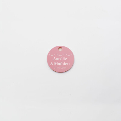 Etiquette cadeau personnalisée prénoms mariés acrylique rose 35x35 mm - Pop