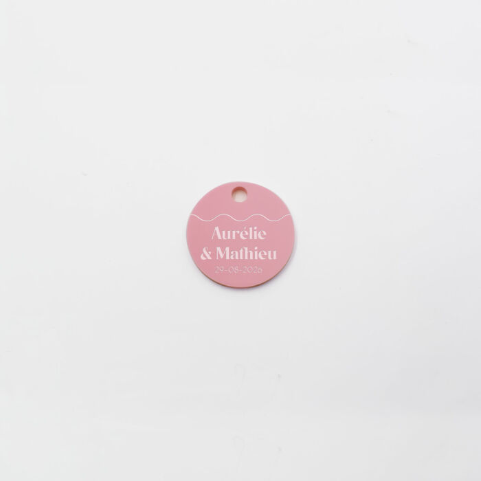 Etiquette cadeau personnalisée prénoms mariés acrylique rose 35x35 mm - Pop