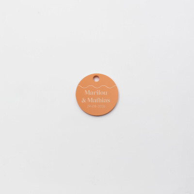Etiquette cadeau personnalisée prénoms mariés acrylique orange 35x35 mm - Pop