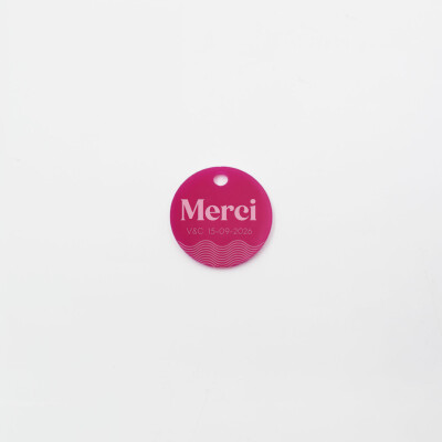 Etiquette cadeau personnalisée acrylique fuchsia 35x35 mm - Pop