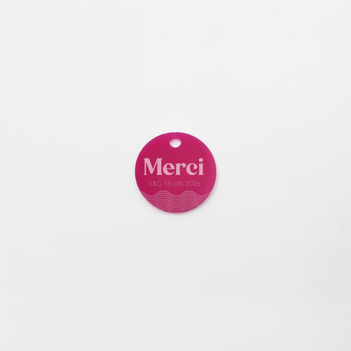 Etiquette cadeau personnalisée acrylique fuchsia 35x35 mm - Pop