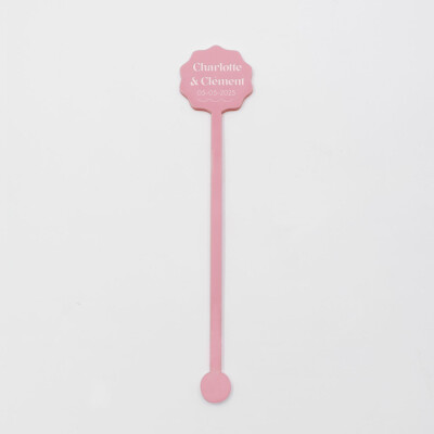 Touillette personnalisée initiales ou prénoms mariés acrylique rose 35x164 mm - Pop