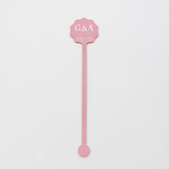 Touillette personnalisée initiales ou prénoms mariés acrylique rose 35x164 mm - Pop