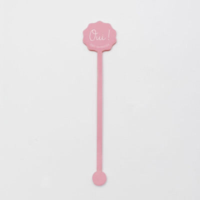 Touillette illustrée mariage acrylique rose 35x164 mm - Pop