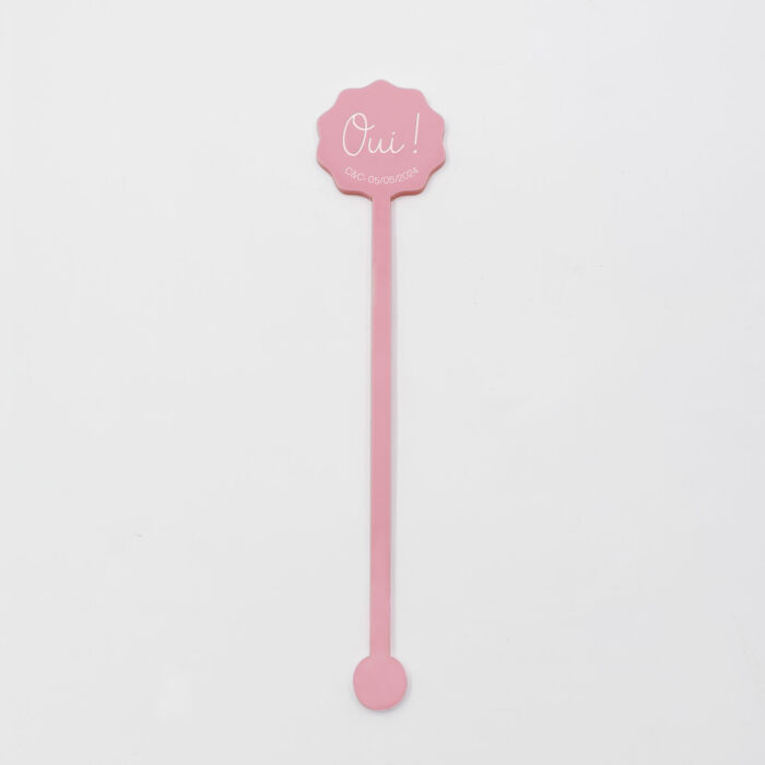 Touillette illustrée mariage acrylique rose 35x164 mm - Pop