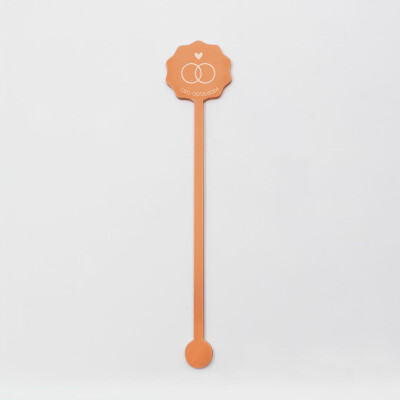 Touillette illustrée mariage acrylique orange 35x164 mm - Pop