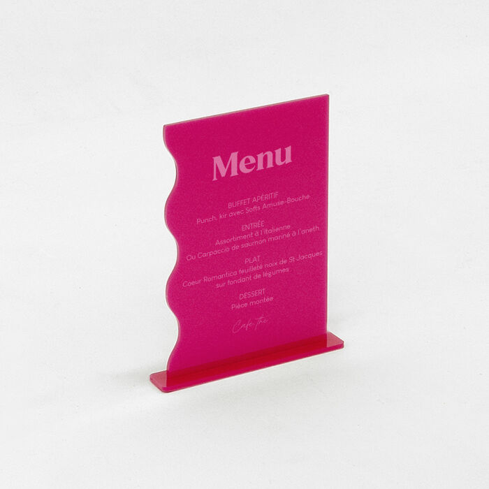 Menu personnalisé acrylique fuchsia 135x196 mm - Pop