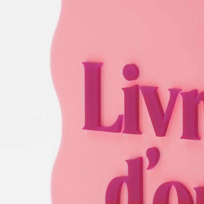 Panneau livre d'or acrylique rose et acrylique fuchsia 180x247 mm et panneau merci acrylique givré et acrylique iridescent 175x304 mm - Pop