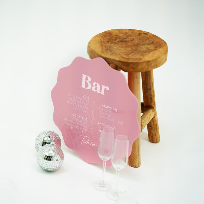 Signalétique bar personnalisée acrylique rose 40x40 cm - Pop