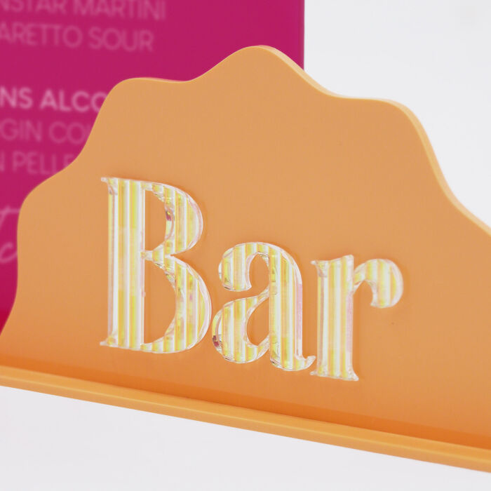 Signalétique bar double personnalisée acrylique fuchsia 245x330 mm et acrylique orange 197x99 mm - Pop