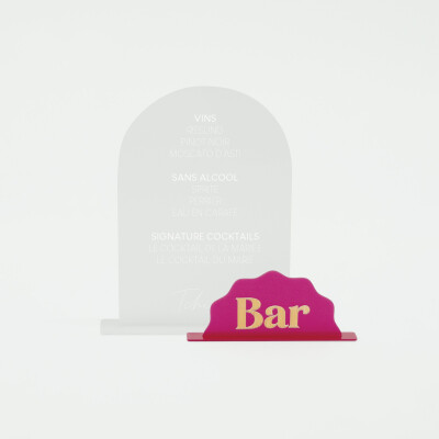 Signalétique bar double personnalisée acrylique givré 245x330 mm et acrylique fuchsia 197x99 mm - Pop