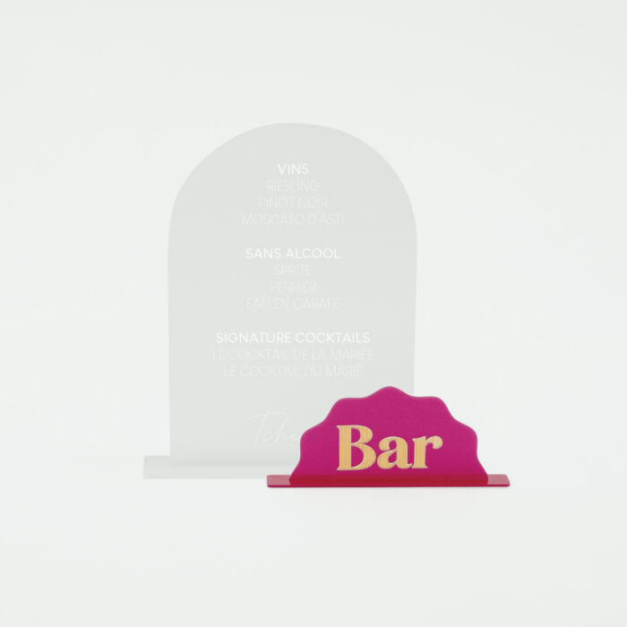 Signalétique bar double personnalisée acrylique givré 245x330 mm et acrylique fuchsia 197x99 mm - Pop