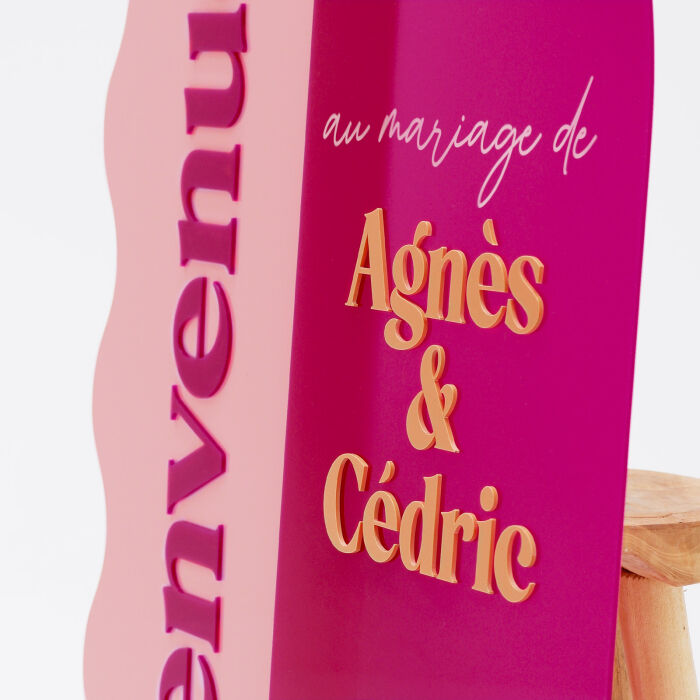 Panneau bienvenue double personnalisé acrylique fuchsia 585x980 mm et acrylique rose - Pop