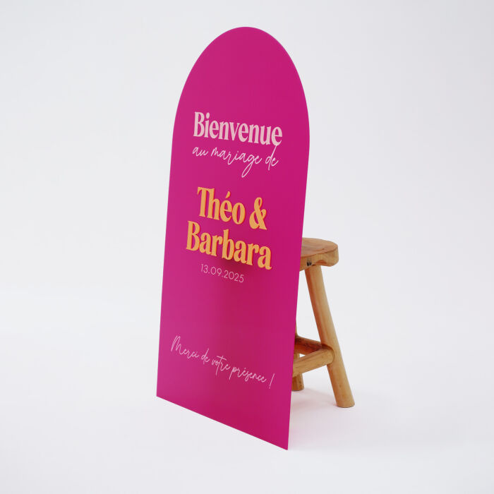 Panneau bienvenue personnalisé acrylique fuchsia 585x980 mm - Pop