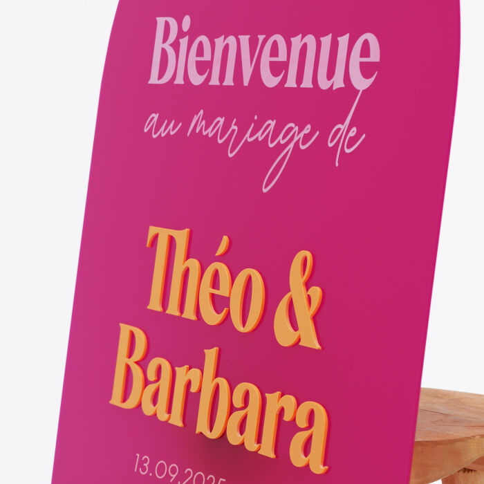 Panneau bienvenue personnalisé acrylique fuchsia 585x980 mm - Pop