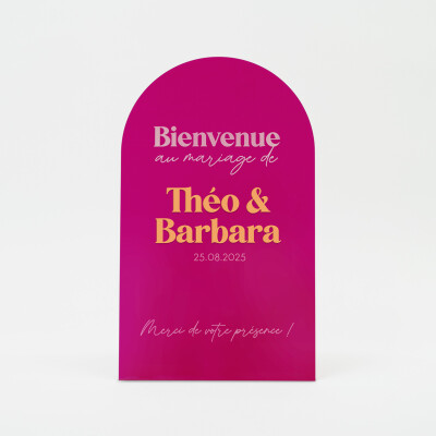 Panneau bienvenue personnalisé acrylique fuchsia 585x980 mm - Pop