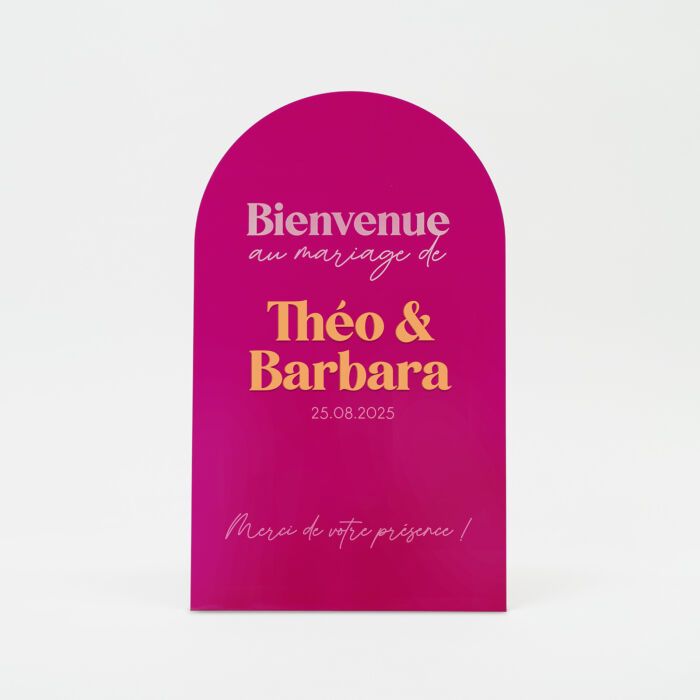 Panneau bienvenue personnalisé acrylique fuchsia 585x980 mm - Pop