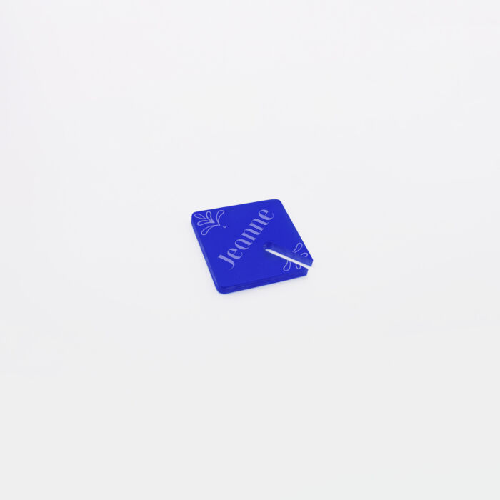Marque-verre personnalisé prénoms invités acrylique bleu givré 3,5x3,8 cm - Blue Mediterraneo