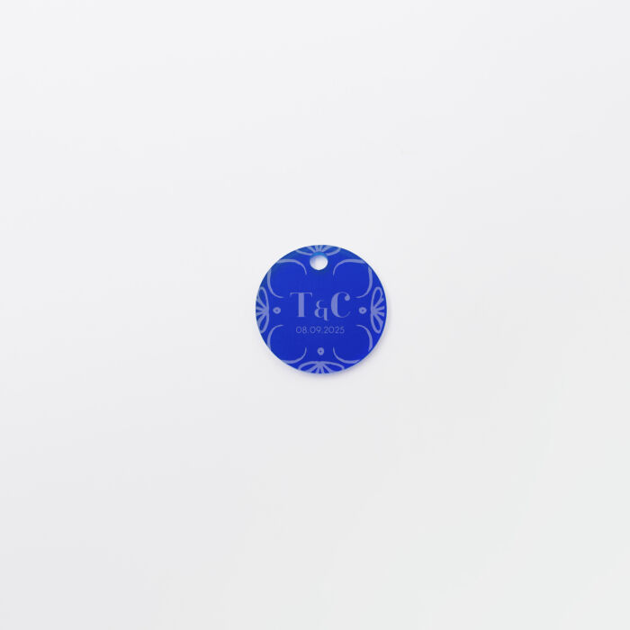 Etiquette cadeau personnalisée initiales mariés acrylique bleu givré 3,5x3,5 cm - Blue Mediterraneo
