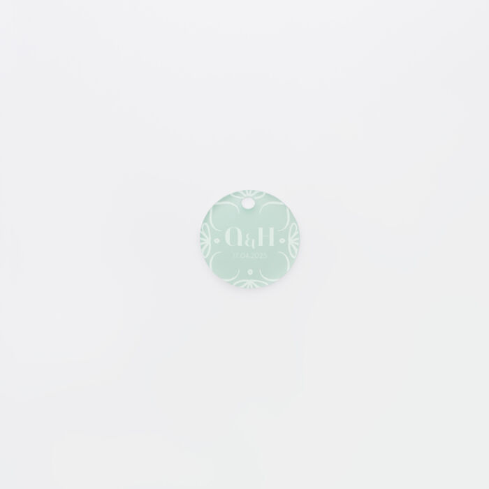 Etiquette cadeau personnalisée initiales mariés acrylique ciel givré 3,5x3,5 cm - Blue Mediterraneo