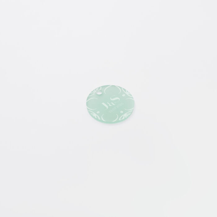 Etiquette cadeau personnalisée initiales mariés acrylique ciel givré 3,5x3,5 cm - Blue Mediterraneo