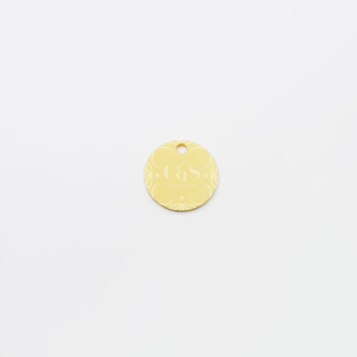 Etiquette cadeau personnalisée initiales mariés acrylique jaune pastel 3,5x3,5 cm - Blue Mediterraneo