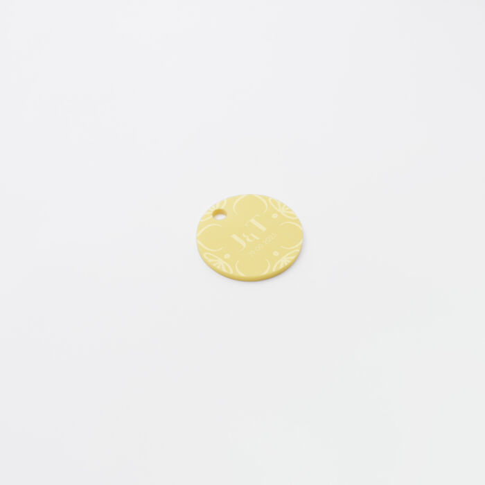 Etiquette cadeau personnalisée initiales mariés acrylique jaune pastel 3,5x3,5 cm - Blue Mediterraneo