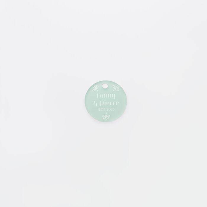 Etiquette cadeau personnalisée prénoms mariés acrylique ciel givré 3,5x3,5 cm - Blue Mediterraneo