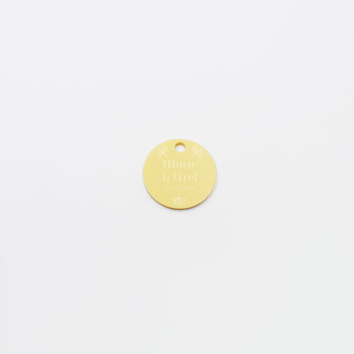 Etiquette cadeau personnalisée prénoms mariés acrylique jaune pastel 3,5x3,5 cm - Blue Mediterraneo