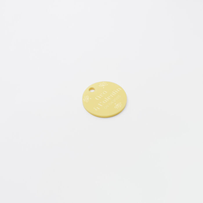 Etiquette cadeau personnalisée prénoms mariés acrylique jaune pastel 3,5x3,5 cm - Blue Mediterraneo