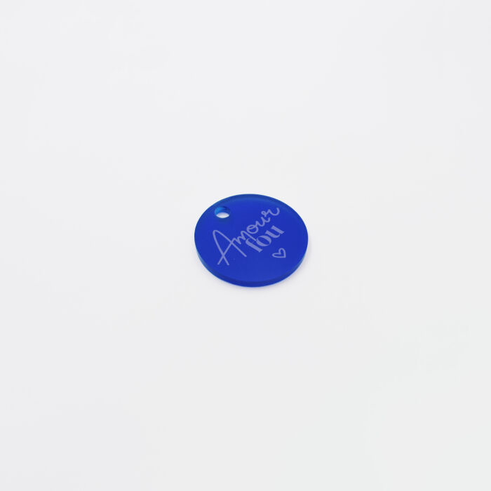 Etiquette cadeau personnalisée illustration acrylique bleu givré 3,5x3,5 cm - Blue Mediterraneo