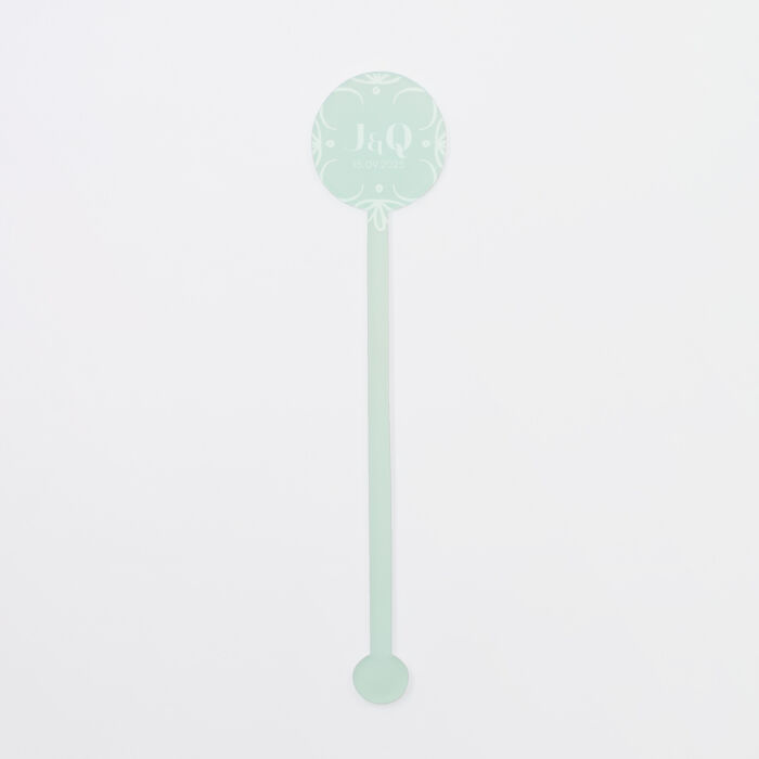 Touillette personnalisée initiales mariés acrylique ciel givré 3x16 cm - Blue Mediterraneo