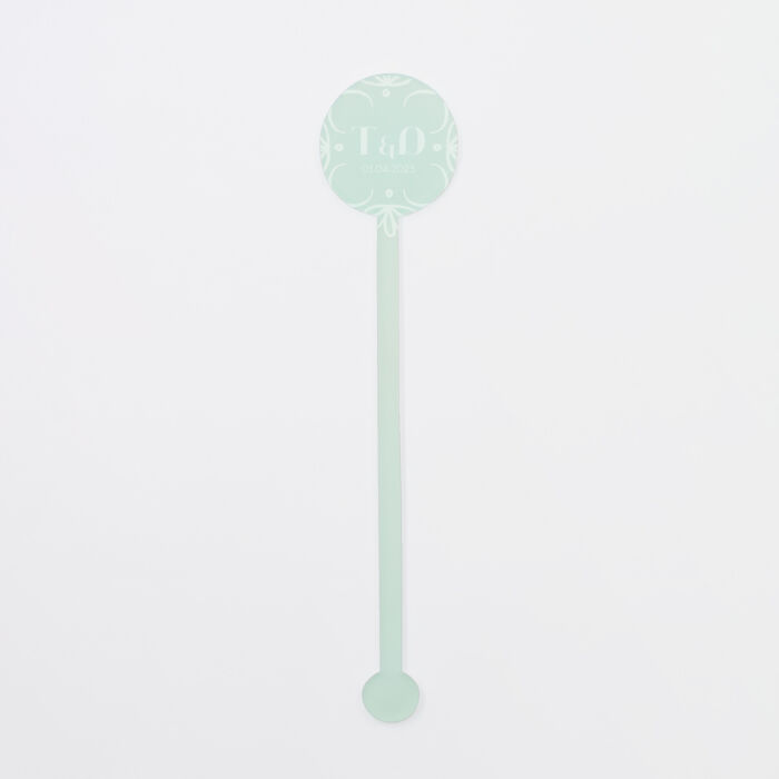 Touillette personnalisée initiales mariés acrylique ciel givré 3x16 cm - Blue Mediterraneo