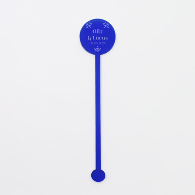 Touillette personnalisée prénoms mariés acrylique bleu givré 3x16 cm - Blue Mediterraneo
