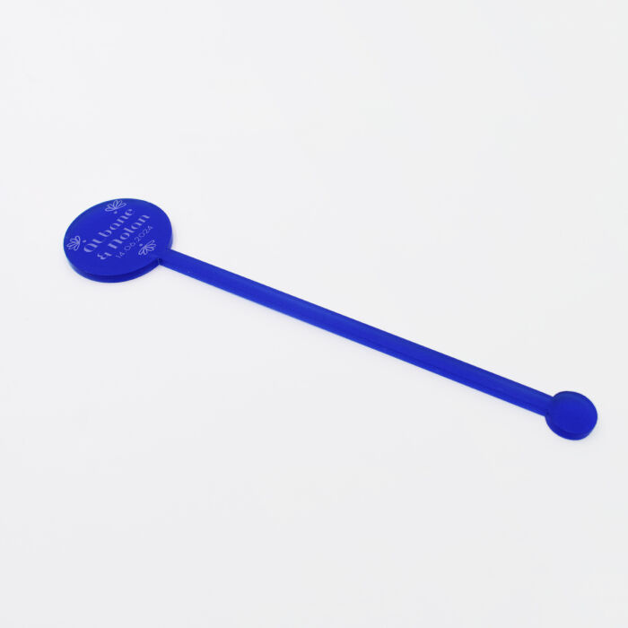 Touillette personnalisée prénoms mariés acrylique bleu givré 3x16 cm - Blue Mediterraneo