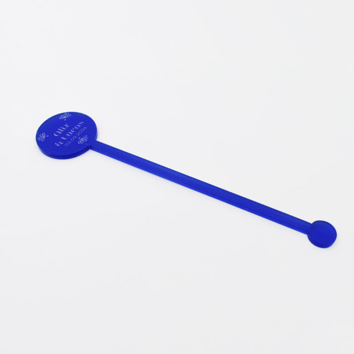 Touillette personnalisée prénoms mariés acrylique bleu givré 3x16 cm - Blue Mediterraneo