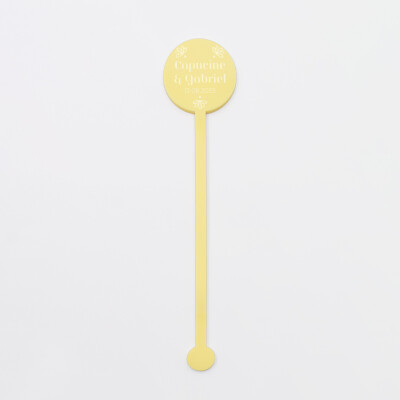 Touillette personnalisée prénoms mariés acrylique jaune pastel 3x16 cm - Blue Mediterraneo