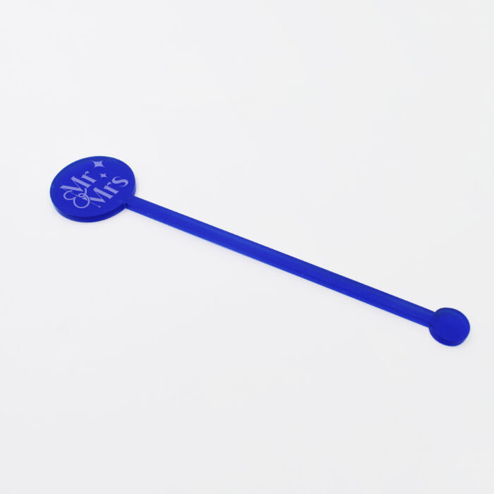 Touillette illustrée mariage acrylique bleu givré 3x16 cm - Blue Mediterraneo