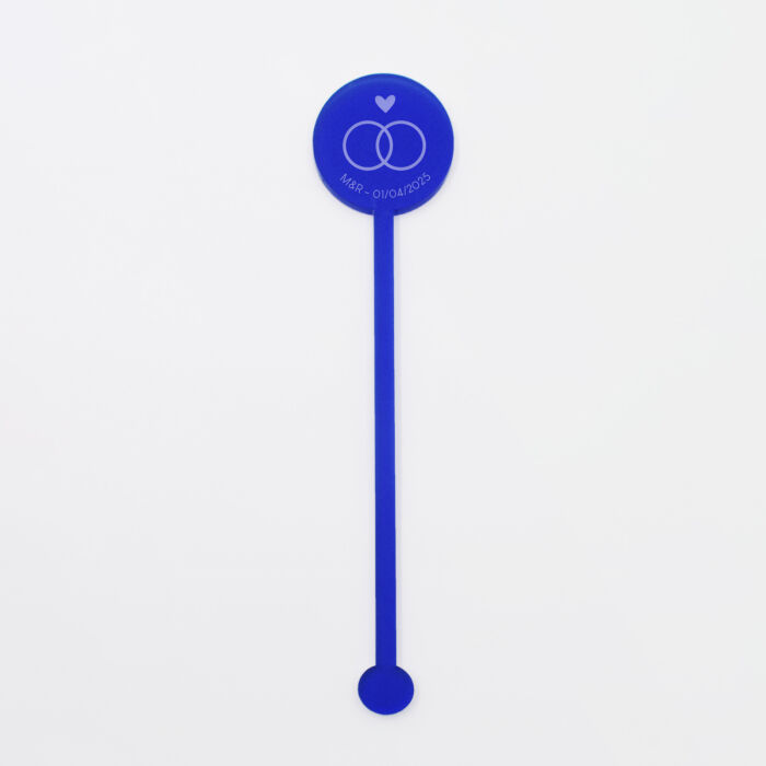 Touillette illustrée mariage acrylique bleu givré 3x16 cm - Blue Mediterraneo