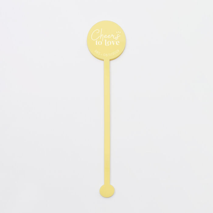 Touillette illustrée mariage acrylique jaune pastel 3x16 cm - Blue Mediterraneo