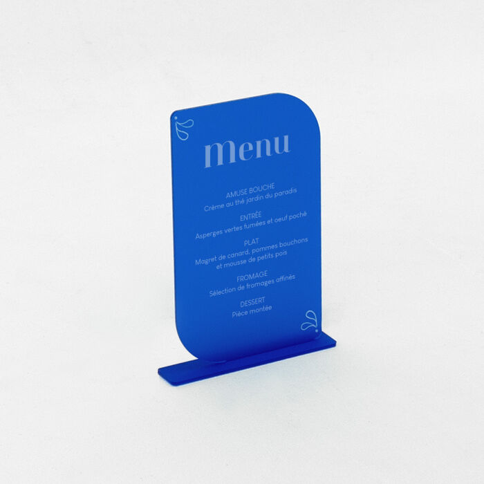 Menu personnalisé acrylique bleu givré 13x20 cm - Blue Mediterraneo