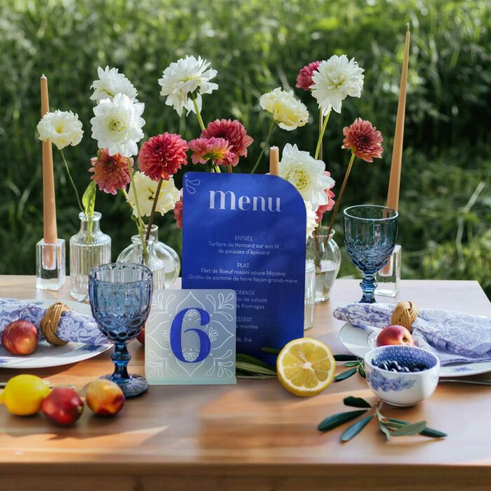 Menu personnalisé acrylique bleu givré 13x20 cm - Blue Mediterraneo