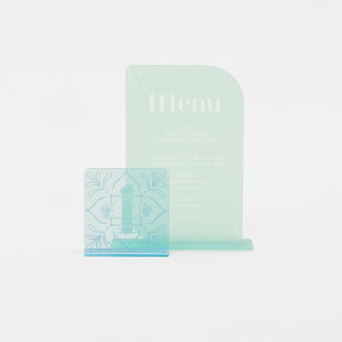 Menu personnalisé acrylique ciel givré 13x20 cm - Blue Mediterraneo