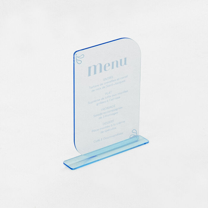 Menu personnalisé acrylique bleu transparent 13x20 cm - Blue Mediterraneo