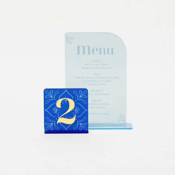 Menu personnalisé acrylique bleu transparent 13x20 cm - Blue Mediterraneo