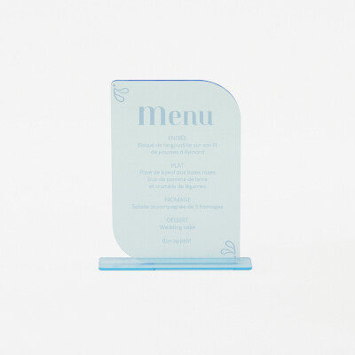 Menu personnalisé acrylique bleu transparent 13x20 cm - Blue Mediterraneo